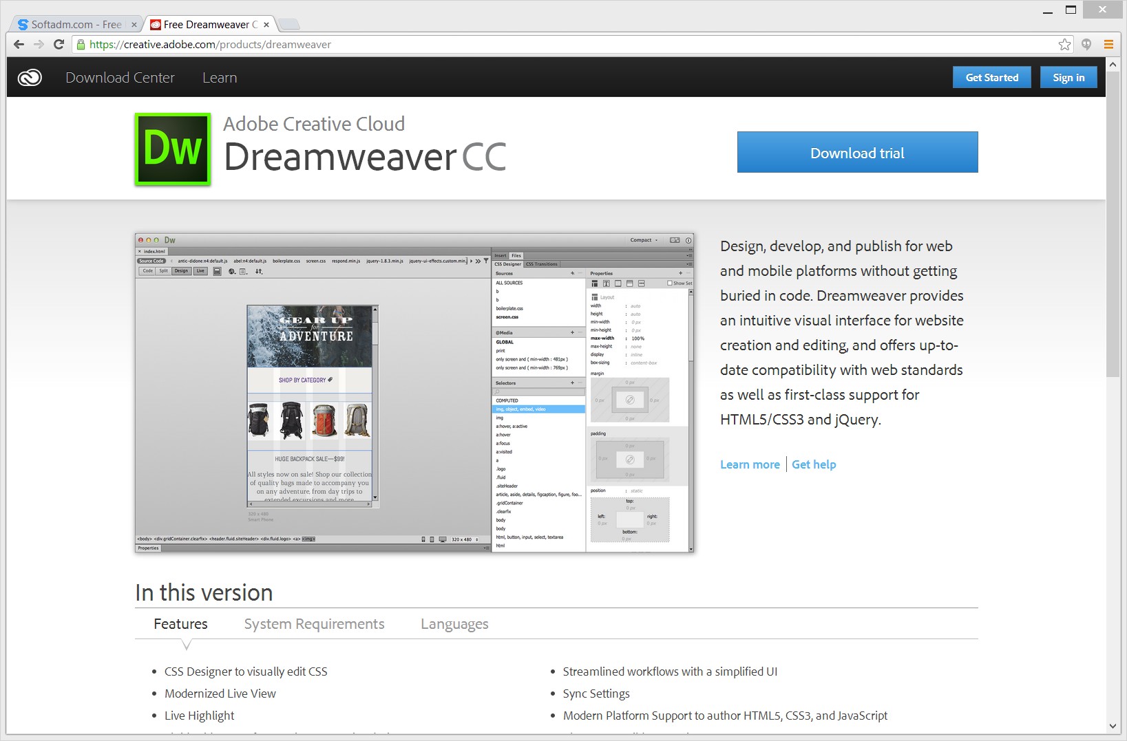 adobe dreamweaver download free