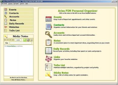 Download Aries PIM Personal Organizer Software