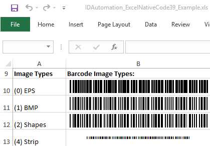 Code 39 Native Excel Barcode Generator