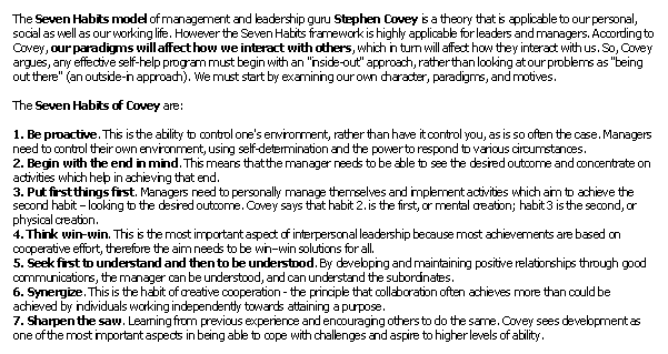 Coveys Seven Habits (MBA)