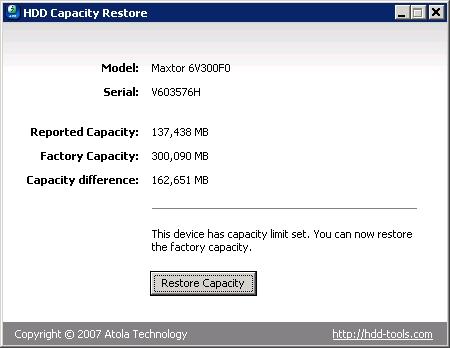 Download HDD Capacity Restore