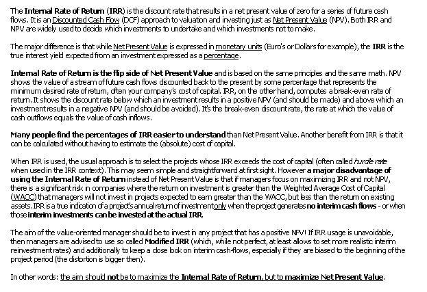IRR Internal Rate Return (MEGA)