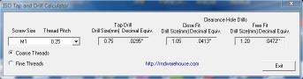 Download ISO Metric Tap Drill Calculator