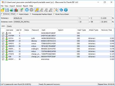 JRecoverer for Oracle Database Passwords