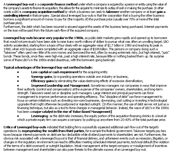 LBO Leveraged BuyOut Method (MEGA)