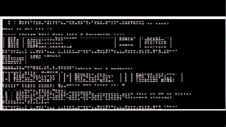 Offline NT Password & Registry Editor (USB install)