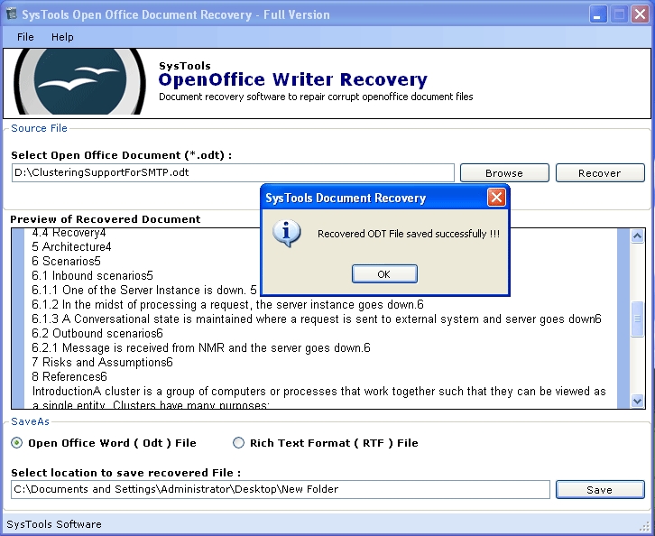 recover open office documents