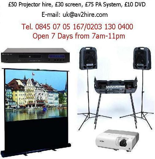 Projectors, screens, PA Systems mic hire