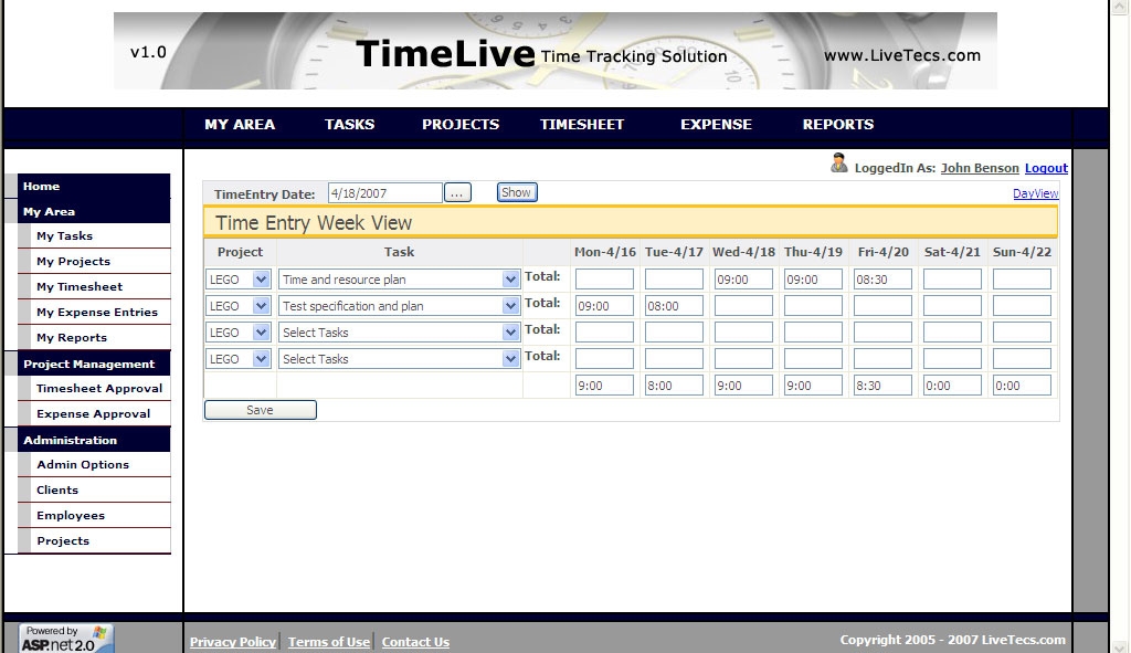 timelive timesheet application