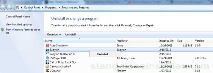 how to uninstall delta search from windows 7