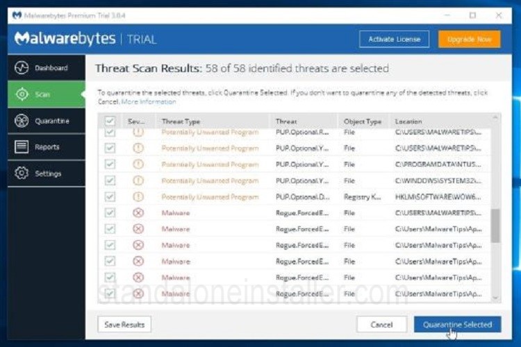 Malwarebytes Remove Selected