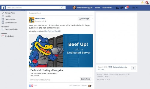 Sponsored ad from facebook vs adblock